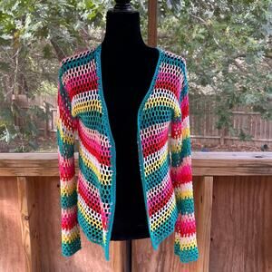 Anna & Ava Crochet Women's Colorful Striped Open Cardigan OS